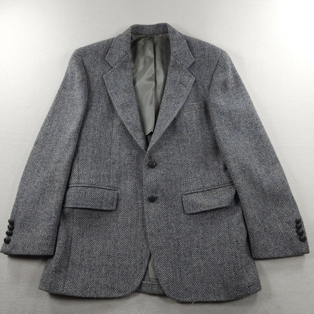 Vintage Harris Tweed Blazer Mens 39 Short Herringbone Wool Sport Coat Jacket USA
